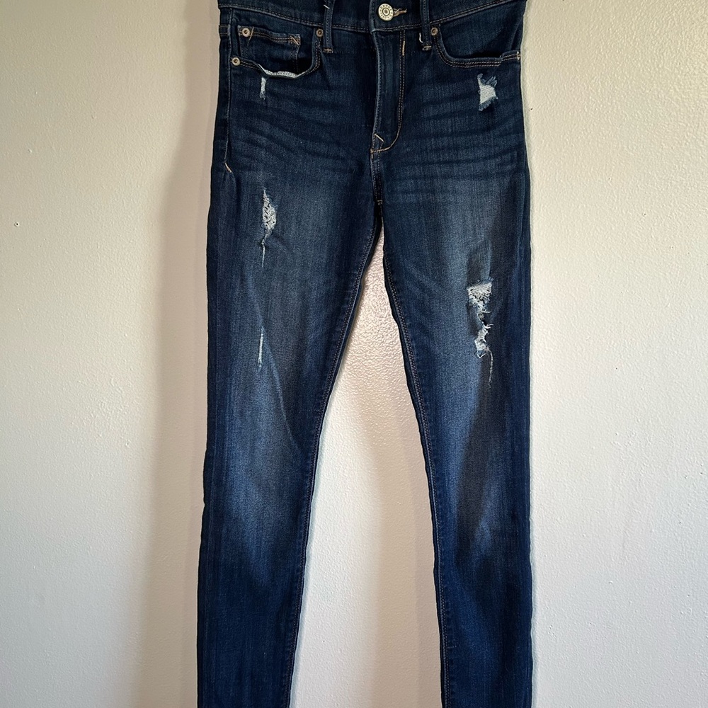 Express Blue Skinny Jeans with Distressed Design